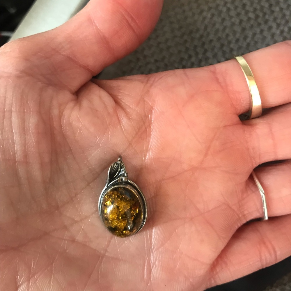 Vintage Amber & Sterling Silver Pendant